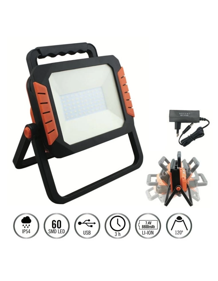 Foco Led 30 W 2700 lúmenes con batería extraíble IP54 WESSER