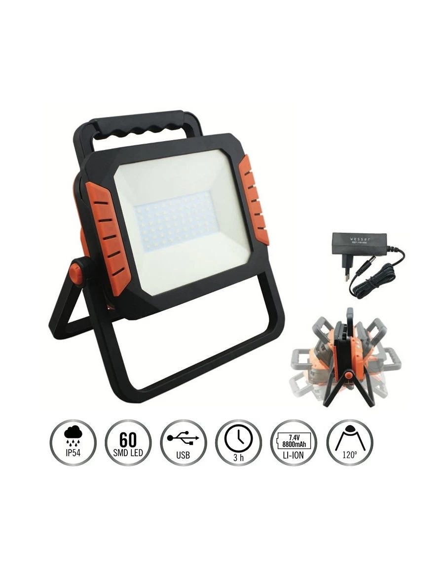 Foco Led 30 W 2700 lúmenes con batería extraíble IP54 WESSER